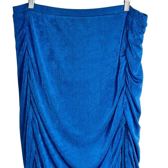 Remi x Revolve Blue Draped Ruched Maxi Skirt Size 2X | Lined High Slit Skirt - Picture 3 of 9